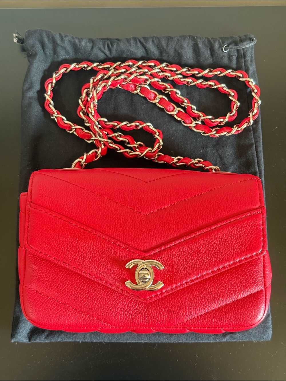 Chanel Caviar Chevron Quilted Mini Flap Bag